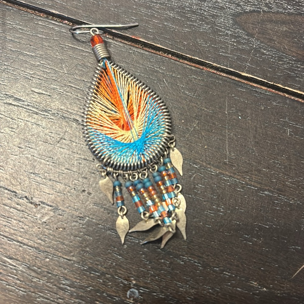 Handcrafted Silver And Multicolor Dangle Earring - image 3